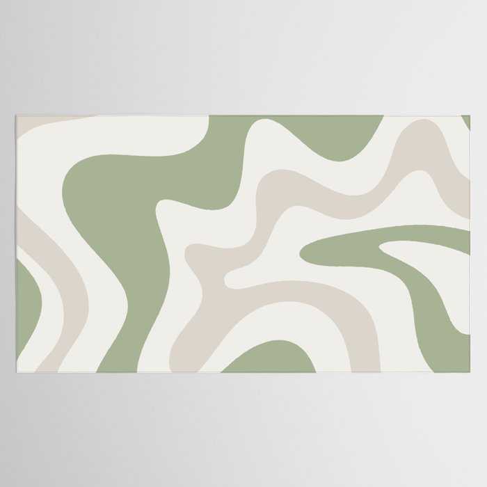 Retro Liquid Swirl Abstract Pattern in Cream, Sage, Beige Tablecloth Gallery Image 2