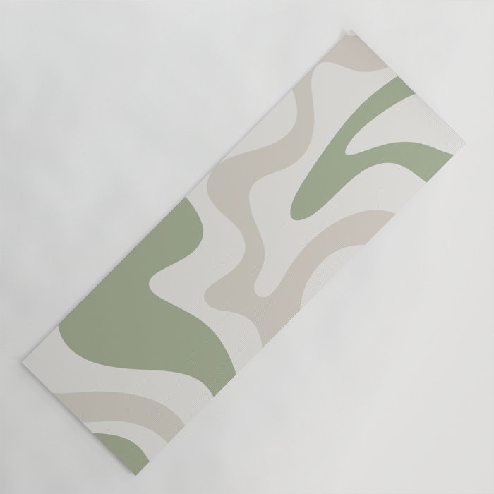 Retro Liquid Swirl Abstract Pattern in Cream, Sage, Beige Yoga Mat Gallery Image 1