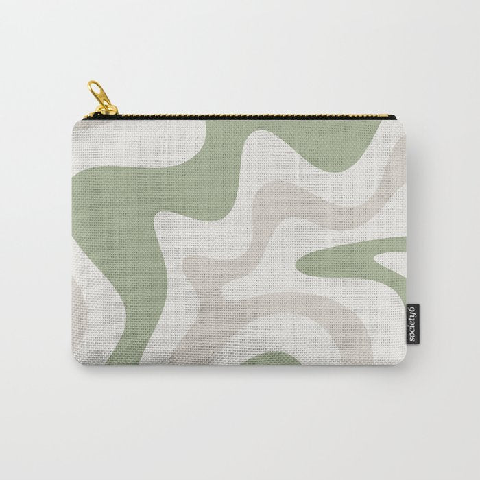 Retro Liquid Swirl Abstract Pattern in Cream, Sage, Beige Carry All Pouch Gallery Image 1