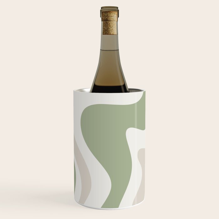 Retro Liquid Swirl Abstract Pattern in Cream, Sage, Beige Wine Chiller Gallery Image 2