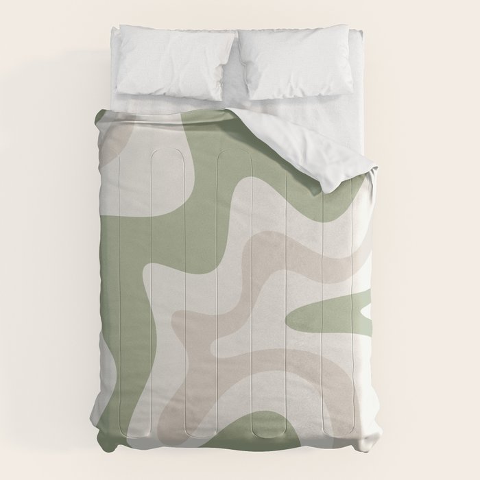 Retro Liquid Swirl Abstract Pattern in Cream, Sage, Beige Comforter Gallery Image 6