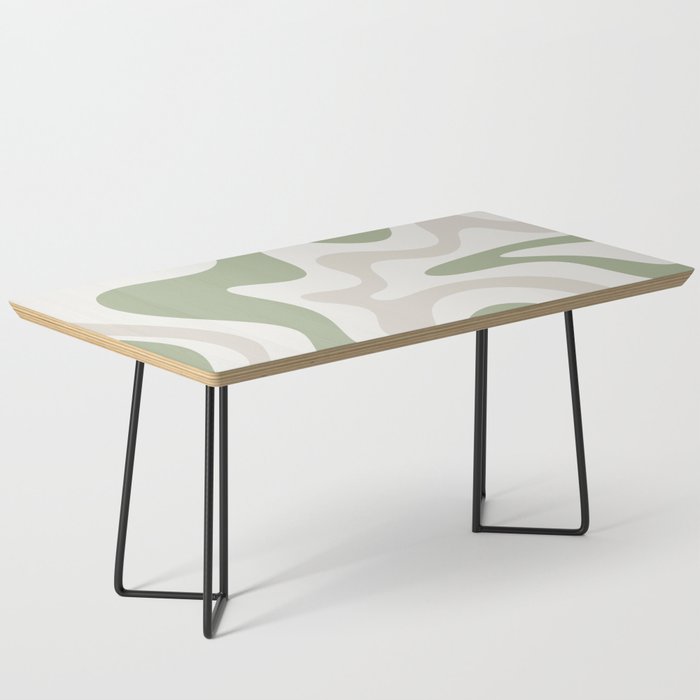 Retro Liquid Swirl Abstract Pattern in Cream, Sage, Beige Coffee Table Gallery Image 1