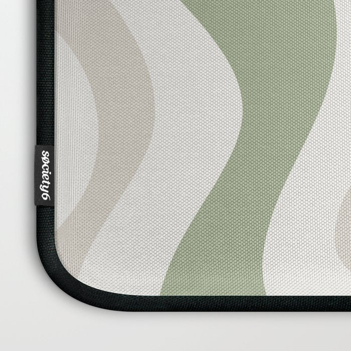 Retro Liquid Swirl Abstract Pattern in Cream, Sage, Beige Laptop Sleeve Gallery Image 3