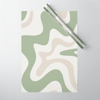 Retro Liquid Swirl Abstract Pattern in Cream, Sage, Beige Wrapping Paper Gallery Image 1