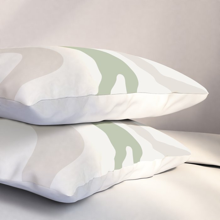 Retro Liquid Swirl Abstract Pattern in Cream, Sage, Beige Pillow Sham Gallery Image 3