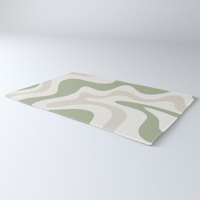 Retro Liquid Swirl Abstract Pattern in Cream, Sage, Beige Rug Gallery Image 3