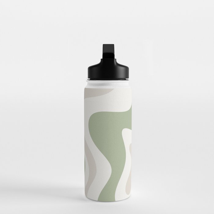 Retro Liquid Swirl Abstract Pattern in Cream, Sage, Beige Water Bottle Gallery Image 3