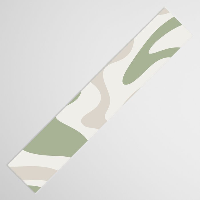 Retro Liquid Swirl Abstract Pattern in Cream, Sage, Beige Table Runner Gallery Image 3