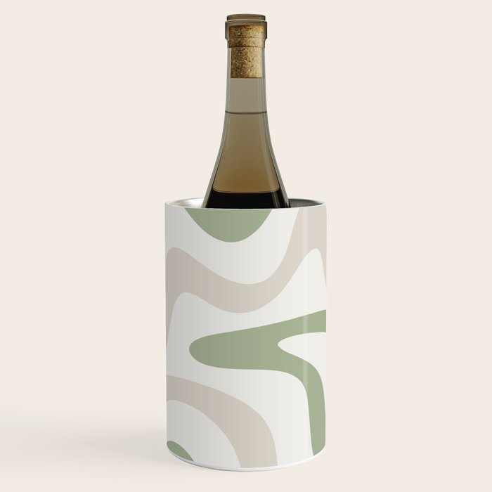 Retro Liquid Swirl Abstract Pattern in Cream, Sage, Beige Wine Chiller Gallery Image 3