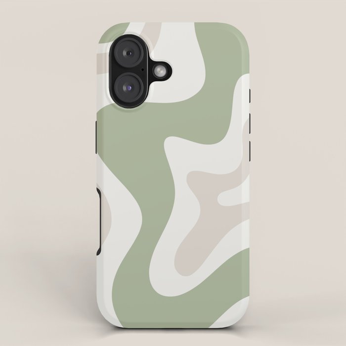 Retro Liquid Swirl Abstract Pattern in Cream, Sage, Beige iPhone Case Gallery Image 1