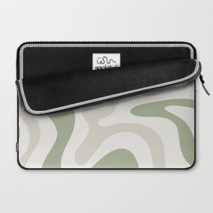 Retro Liquid Swirl Abstract Pattern in Cream, Sage, Beige Laptop Sleeve Gallery Image 2