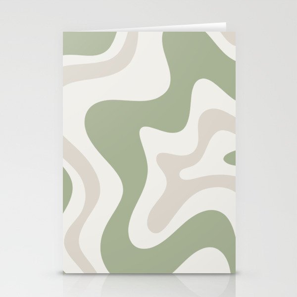 Retro Liquid Swirl Abstract Pattern in Cream, Sage, Beige Stationery Card Gallery Image 1