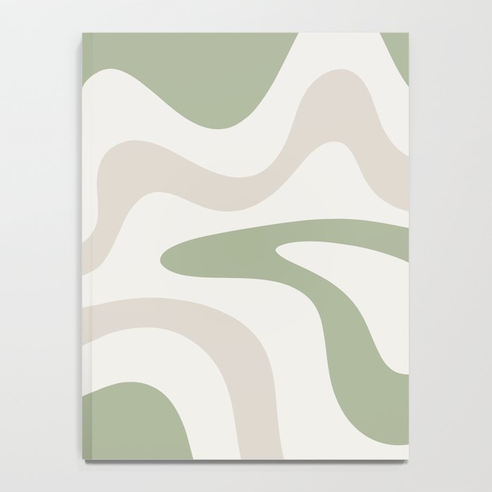 Retro Liquid Swirl Abstract Pattern in Cream, Sage, Beige Notebook Gallery Image 4