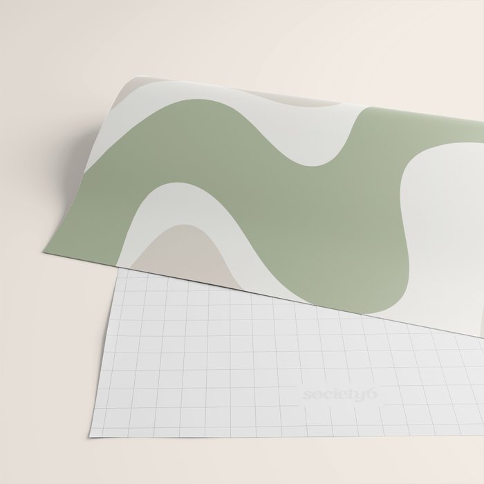 Retro Liquid Swirl Abstract Pattern in Cream, Sage, Beige Wrapping Paper Gallery Image 2