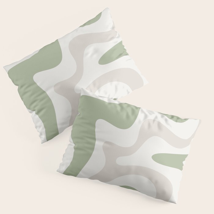 Retro Liquid Swirl Abstract Pattern in Cream, Sage, Beige Pillow Sham Gallery Image 1