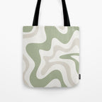 Retro Liquid Swirl Abstract Pattern in Cream, Sage, Beige Tote Bag Gallery Image 1