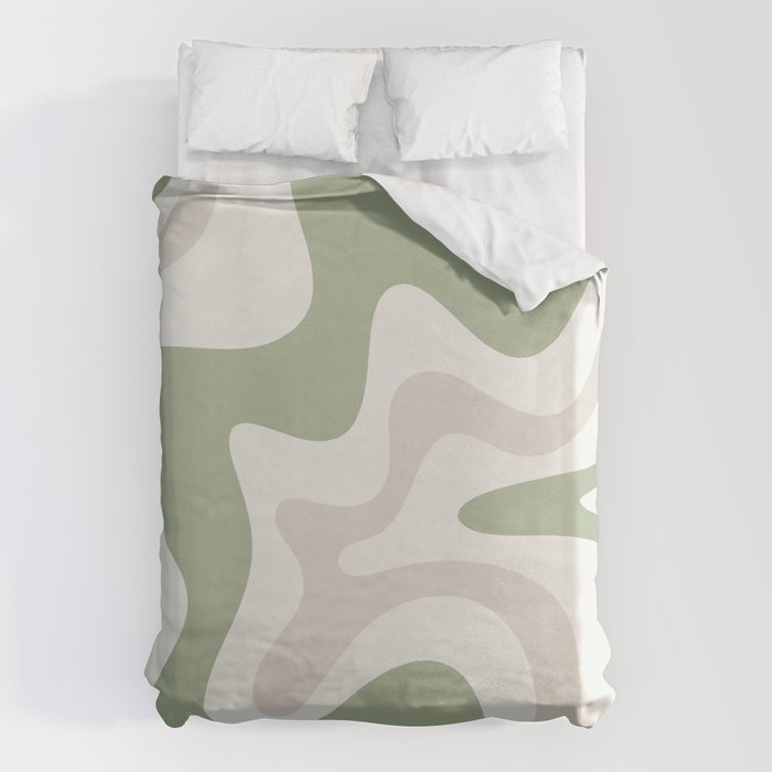 Retro Liquid Swirl Abstract Pattern in Cream, Sage, Beige Duvet Cover Gallery Image 6