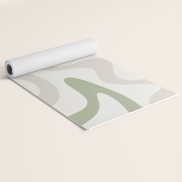 Retro Liquid Swirl Abstract Pattern in Cream, Sage, Beige Yoga Mat Gallery Image 2