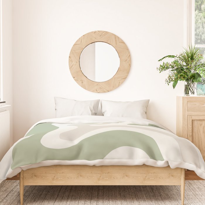 Retro Liquid Swirl Abstract Pattern in Cream, Sage, Beige Duvet Cover Gallery Image 3