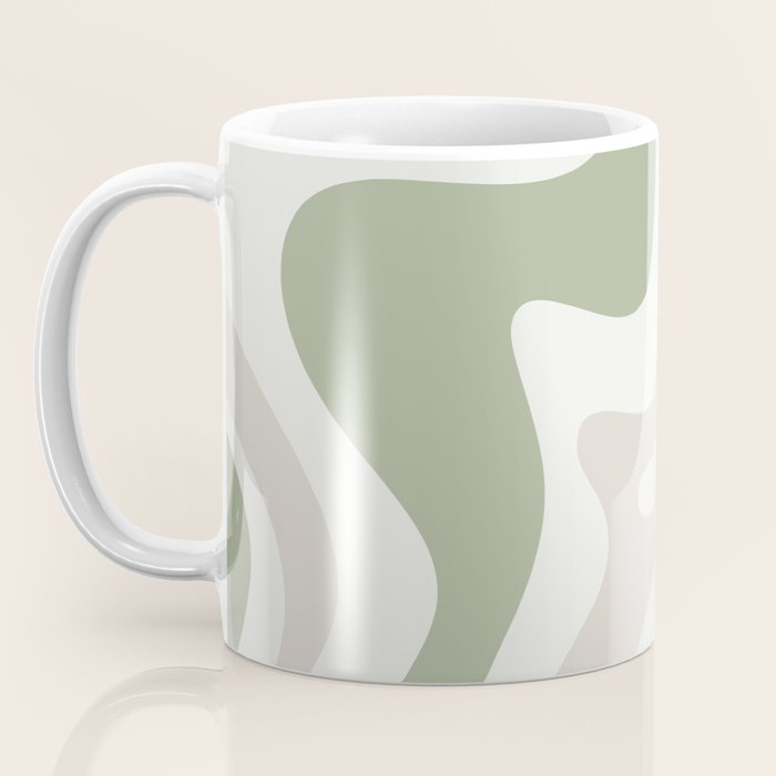 Retro Liquid Swirl Abstract Pattern in Cream, Sage, Beige Coffee Mug Gallery Image 3