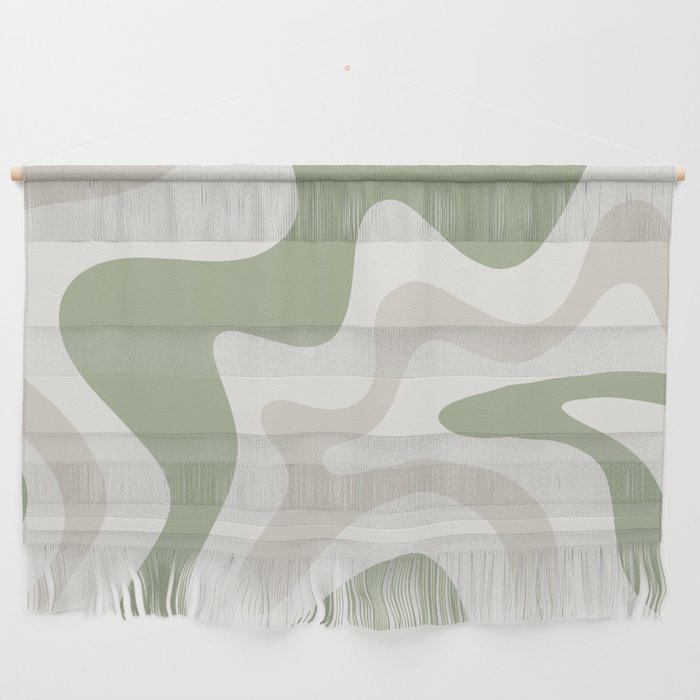 Retro Liquid Swirl Abstract Pattern in Cream, Sage, Beige Wall Hanging Gallery Image 1