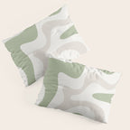 Retro Liquid Swirl Abstract Pattern in Cream, Sage, Beige Pillow Sham Gallery Image 3