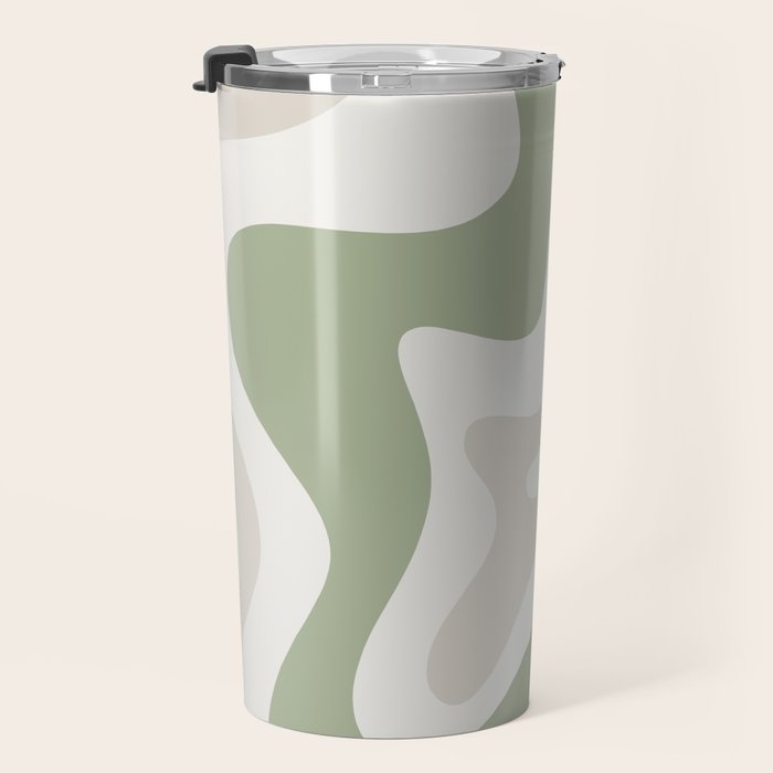 Retro Liquid Swirl Abstract Pattern in Cream, Sage, Beige Travel Mug Gallery Image 3