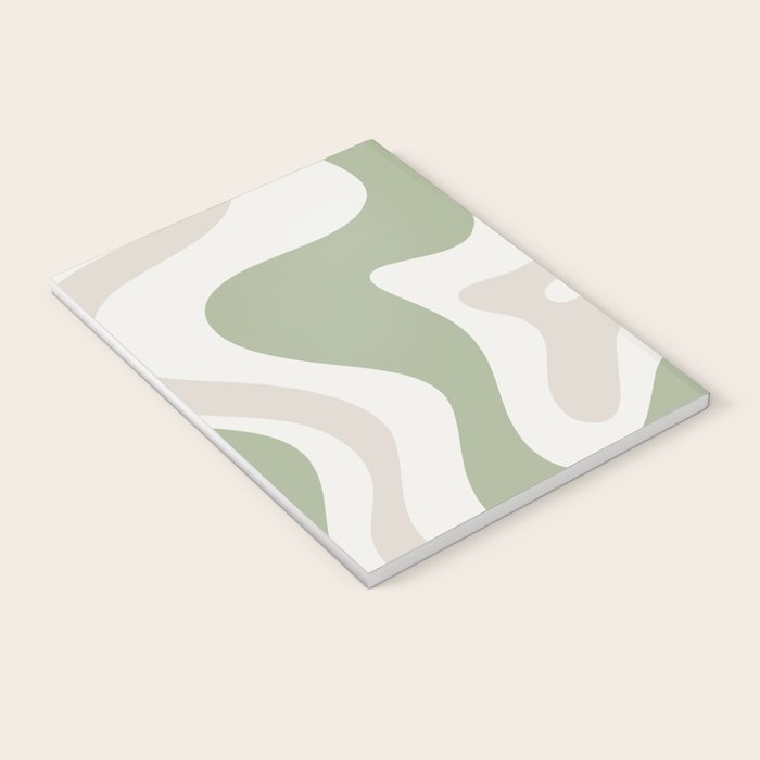 Retro Liquid Swirl Abstract Pattern in Cream, Sage, Beige Notebook Gallery Image 3