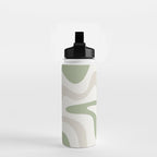 Retro Liquid Swirl Abstract Pattern in Cream, Sage, Beige Water Bottle Gallery Image 2