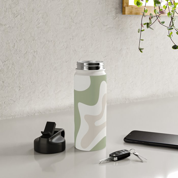 Retro Liquid Swirl Abstract Pattern in Cream, Sage, Beige Water Bottle Gallery Image 4