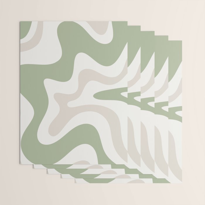 Retro Liquid Swirl Abstract Pattern in Cream, Sage, Beige Wrapping Paper Gallery Image 3