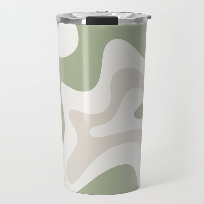 Retro Liquid Swirl Abstract Pattern in Cream, Sage, Beige Travel Mug Gallery Image 1