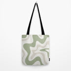 Retro Liquid Swirl Abstract Pattern in Cream, Sage, Beige Tote Bag Gallery Image 2