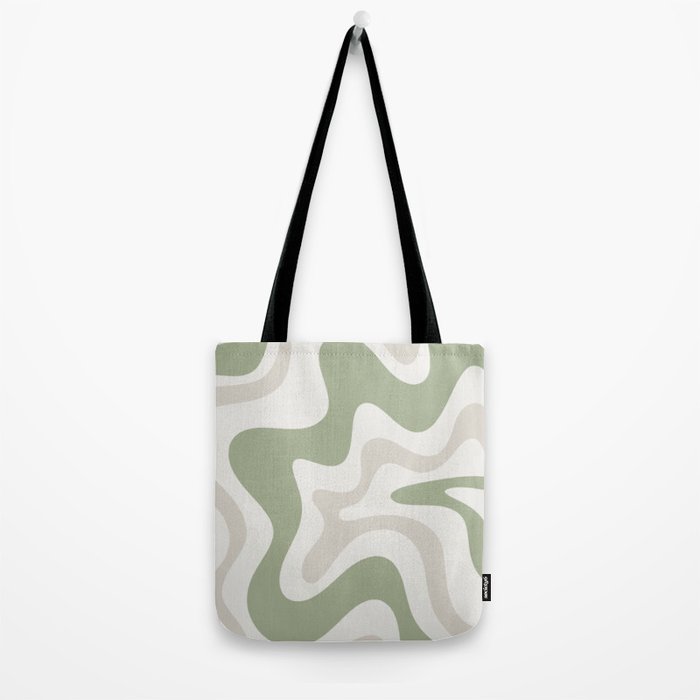 Retro Liquid Swirl Abstract Pattern in Cream, Sage, Beige Tote Bag Gallery Image 2