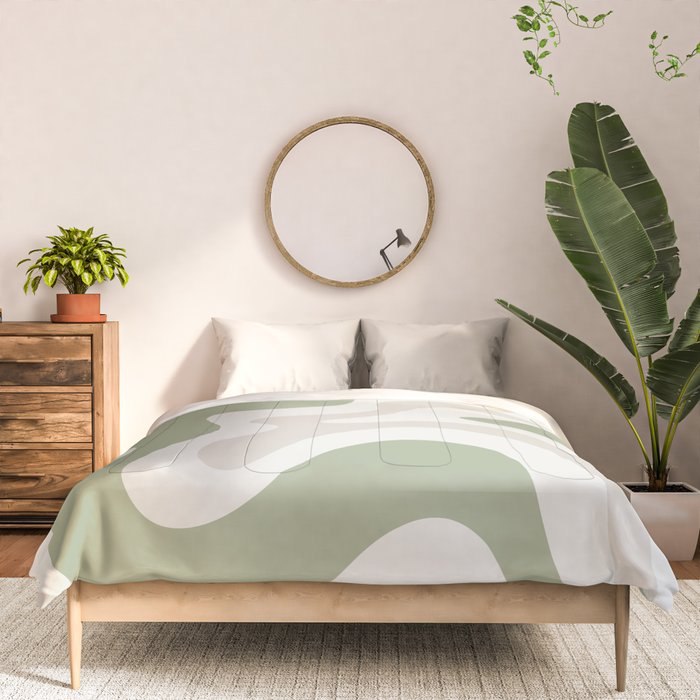 Retro Liquid Swirl Abstract Pattern in Cream, Sage, Beige Comforter Gallery Image 3