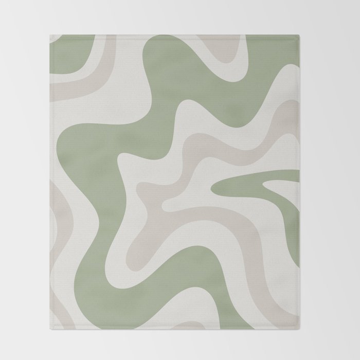 Retro Liquid Swirl Abstract Pattern in Cream, Sage, Beige Throw Blanket Gallery Image 2