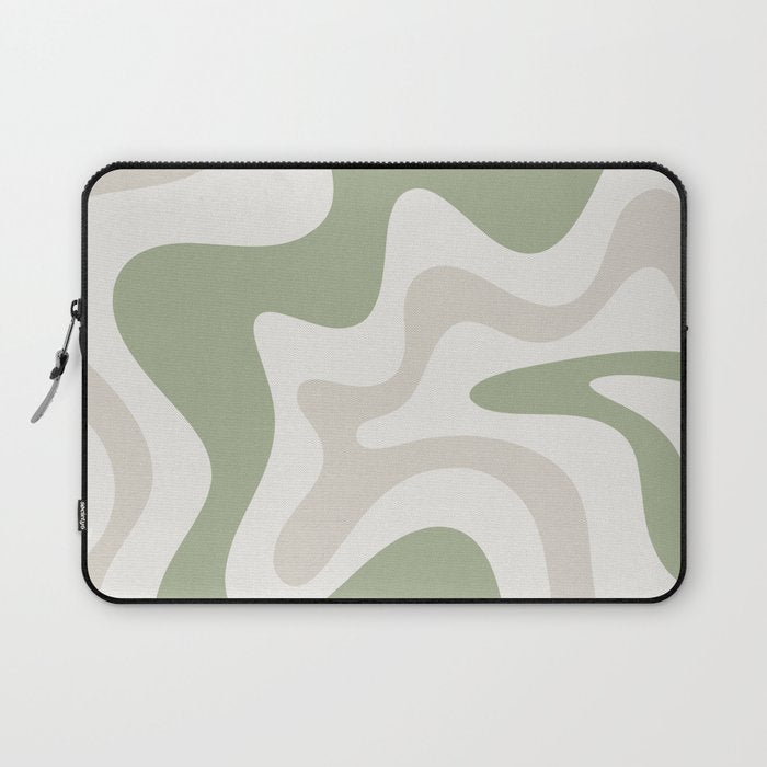 Retro Liquid Swirl Abstract Pattern in Cream, Sage, Beige Laptop Sleeve Gallery Image 1