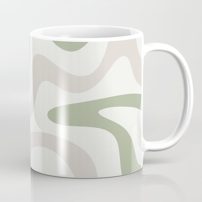 Retro Liquid Swirl Abstract Pattern in Cream, Sage, Beige Coffee Mug Gallery Image 1