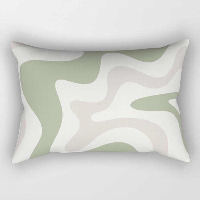 Retro Liquid Swirl Abstract Pattern in Cream, Sage, Beige Rectangular Pillow Gallery Image 1