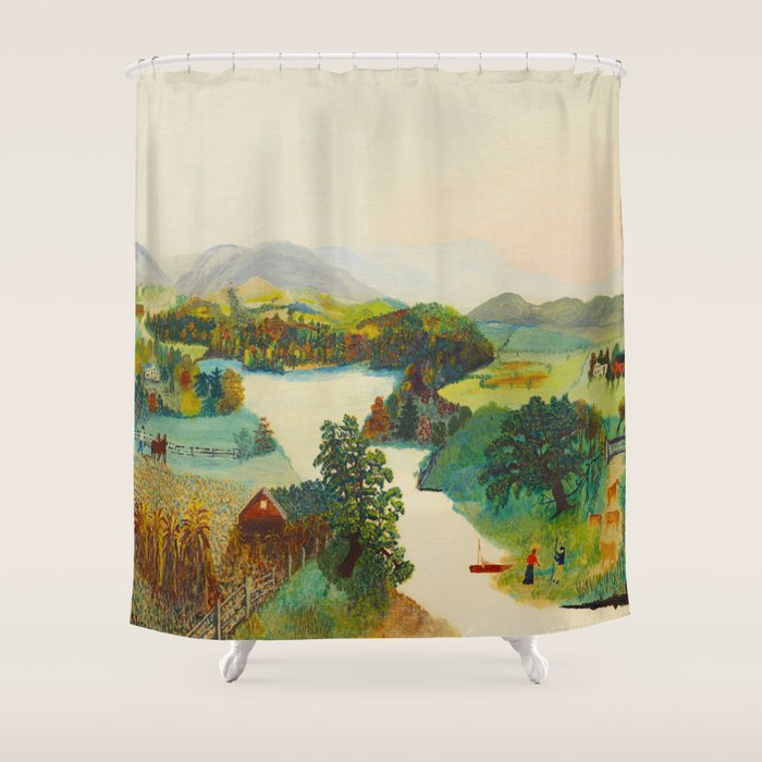Anna Mary Robertson 'Grandma' Moses Upper Cambridge Valley American Folk Art Shower Curtain Gallery Image 1