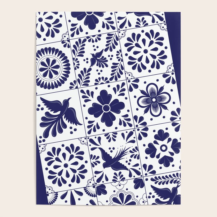 Mexican Talavera Blue Tiles Pattern by Akbaly Poster Gallery Image 4