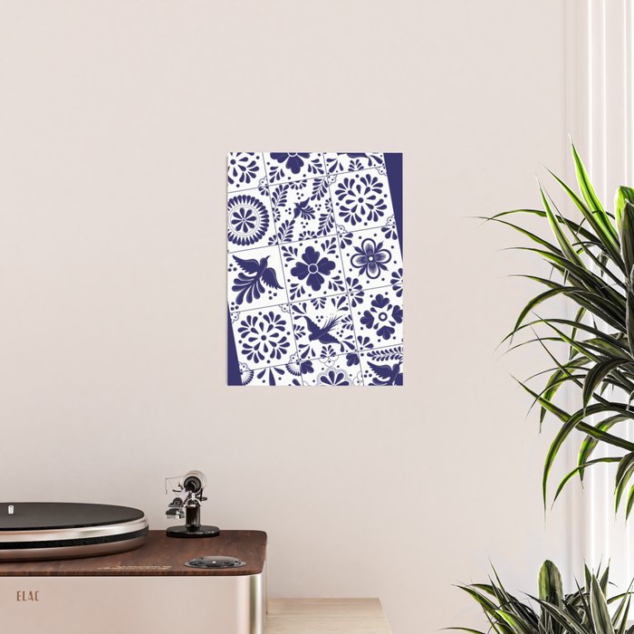 Mexican Talavera Blue Tiles Pattern by Akbaly Poster Gallery Image 2