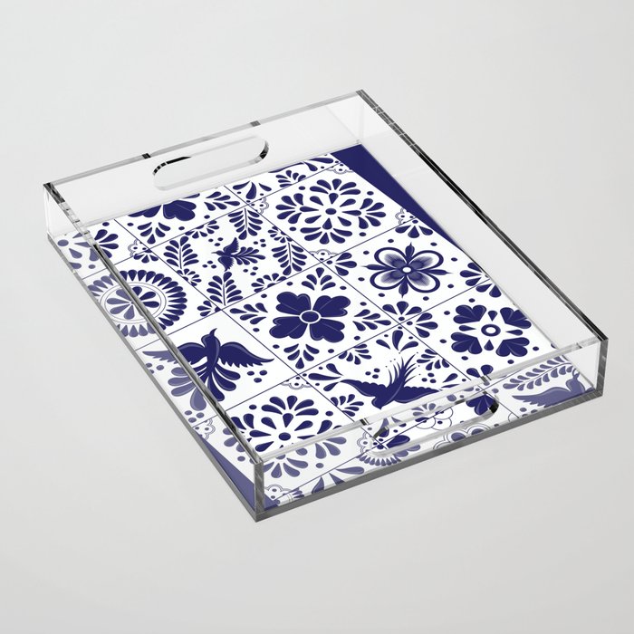 Mexican Talavera Blue Tiles Pattern by Akbaly Acrylic Tray Gallery Image 1