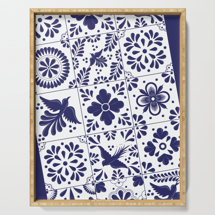 Mexican Talavera Blue Tiles Pattern by Akbaly Serving Tray Gallery Image 1