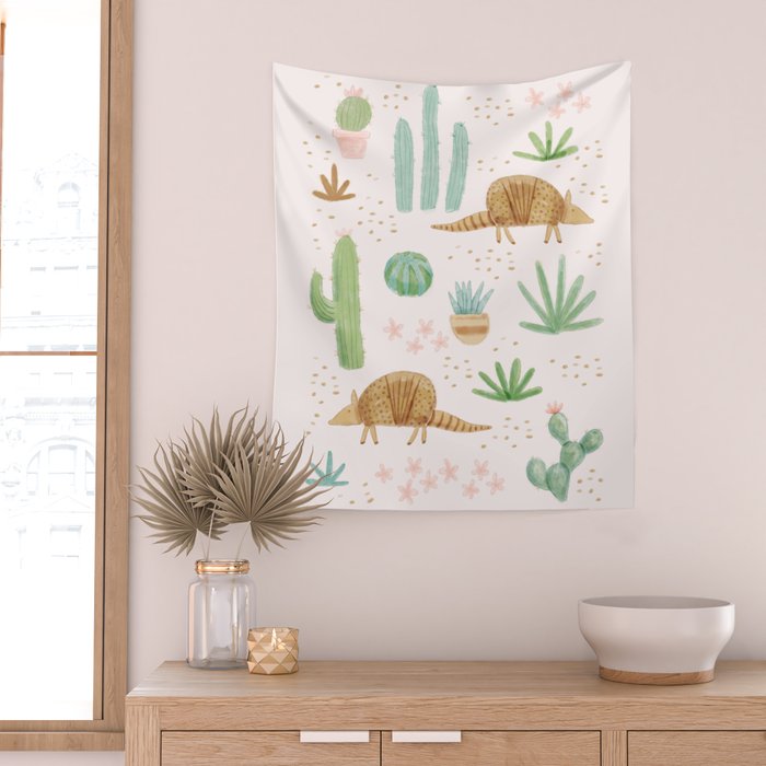 Armadillos in the Desert - Watercolor Wall Tapestry Gallery Image 2