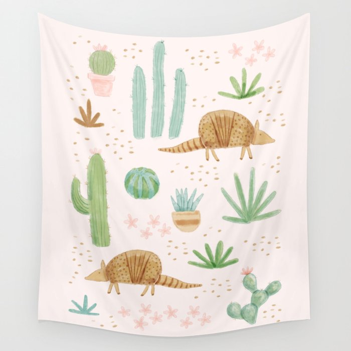 Armadillos in the Desert - Watercolor Wall Tapestry Gallery Image 1