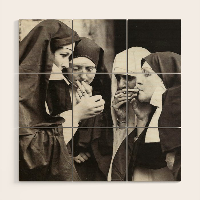 Nuns Smoking Wood Wall Art Gallery Image 1