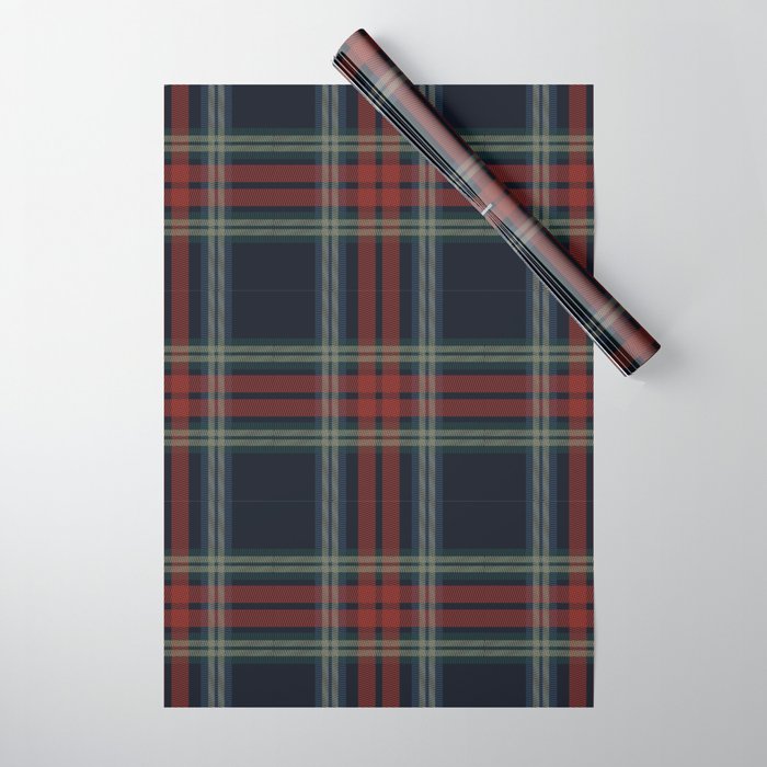 Navy Blue Red Classic Plaid Wrapping Paper Gallery Image 1