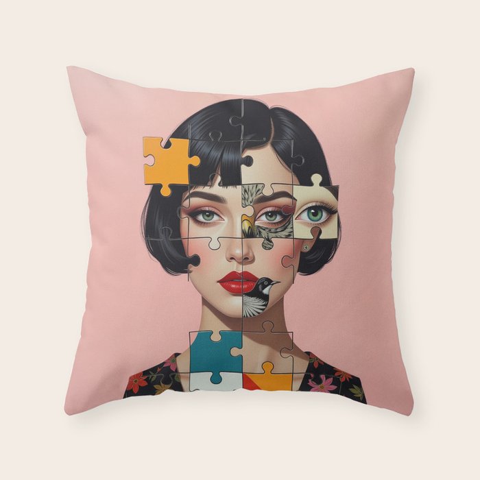 Puzzle Girl Lulu Throw Pillow Gallery Image 1