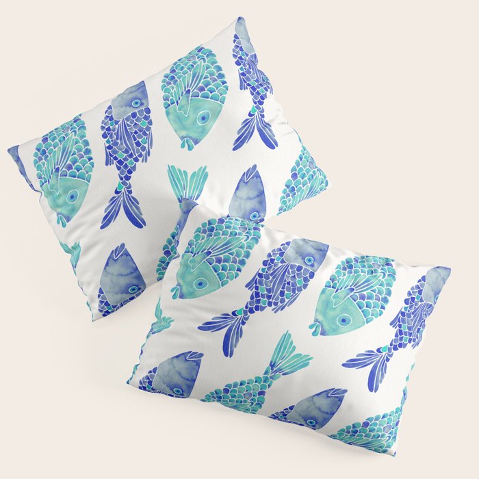 Indonesian Fish Duo - Navy & Turquoise Palette Pillow Sham Gallery Image 1